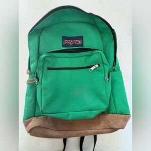 Jansport Green Canvas Backpack with Brown Suede Bottom
